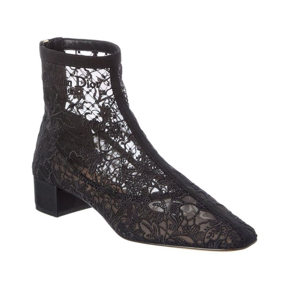 Dior Naughtily Lace & Leather Bootie, Black